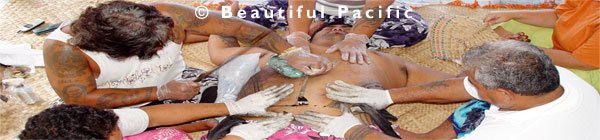 picture of a traditional polynesian tatto artist at work in samoa